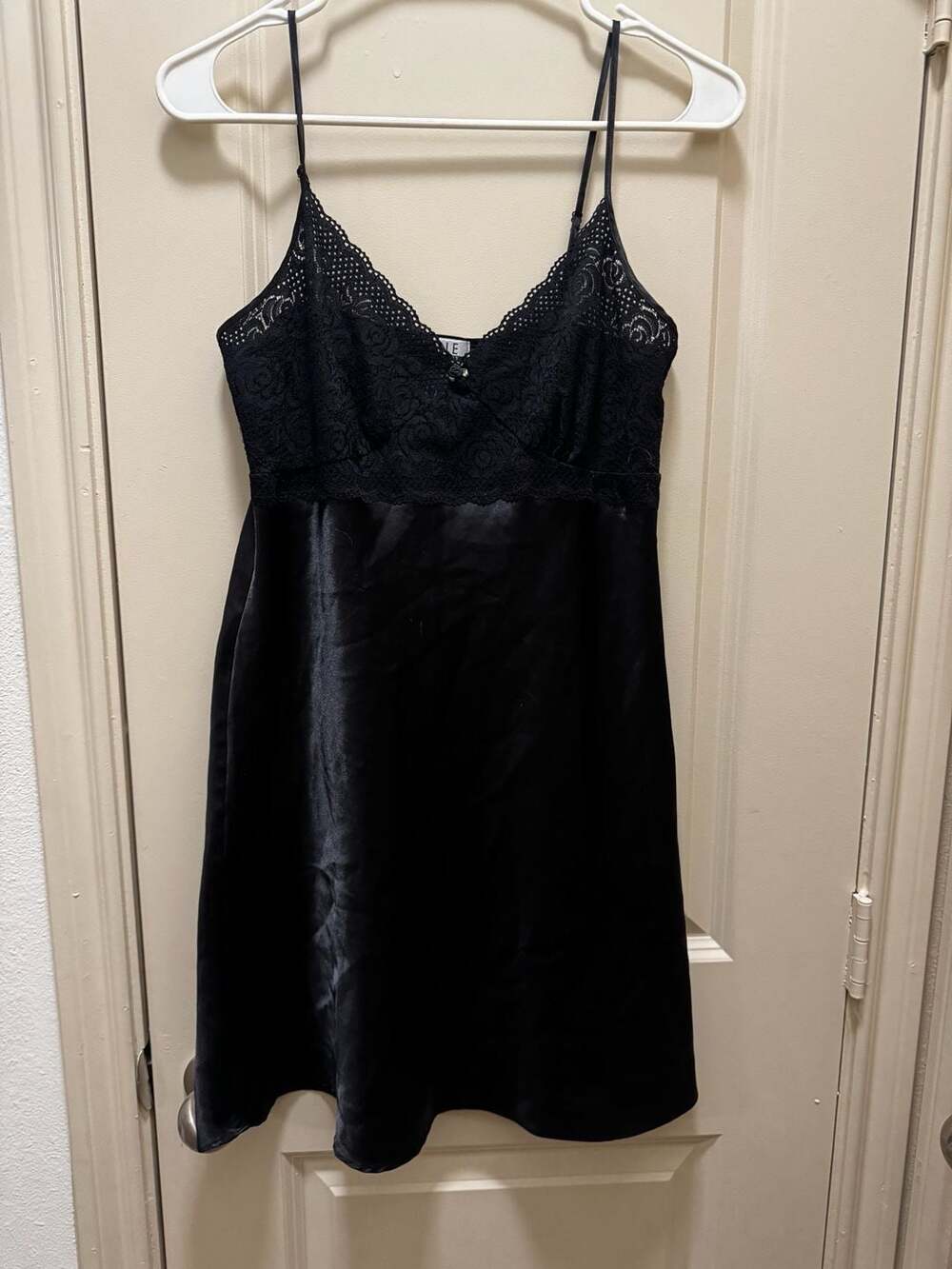 Nine & Company Black Satin and Lace Trim Chemise Nightgown